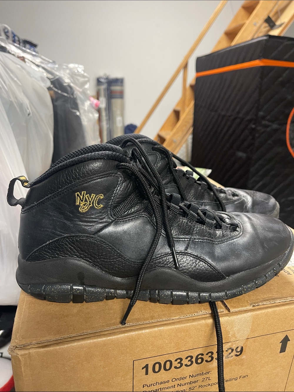 NYC Black Leather Jordon’s Men's High-Top Sneakers
